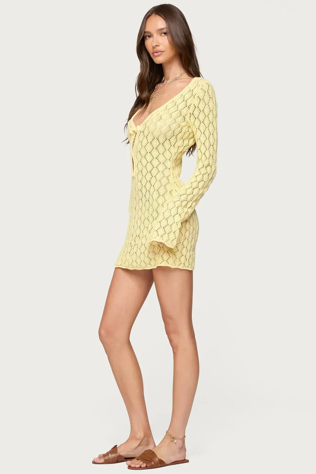 Long Sleeve V Neck Cover Up Dress