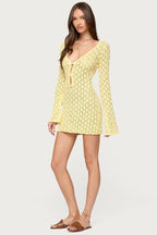 Long Sleeve V Neck Cover Up Dress