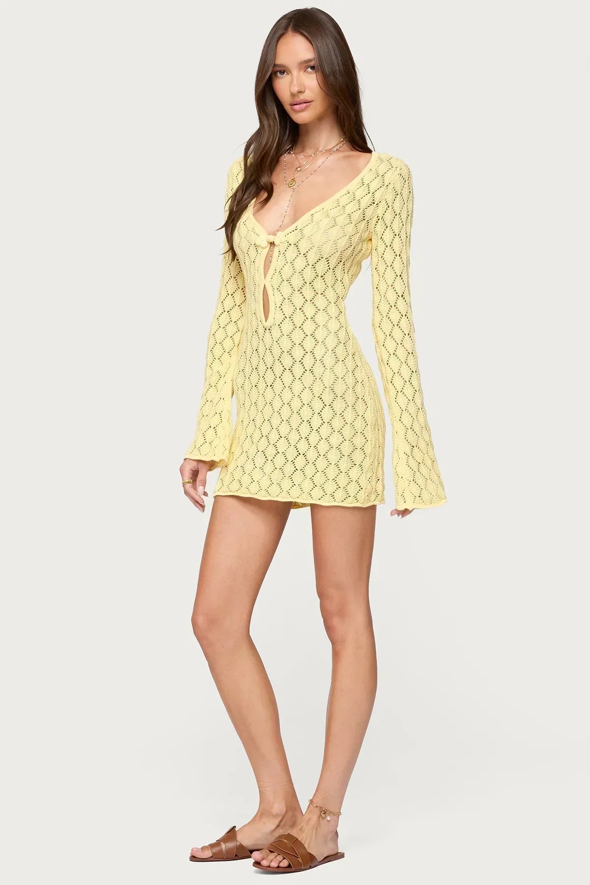 Long Sleeve V Neck Cover Up Dress