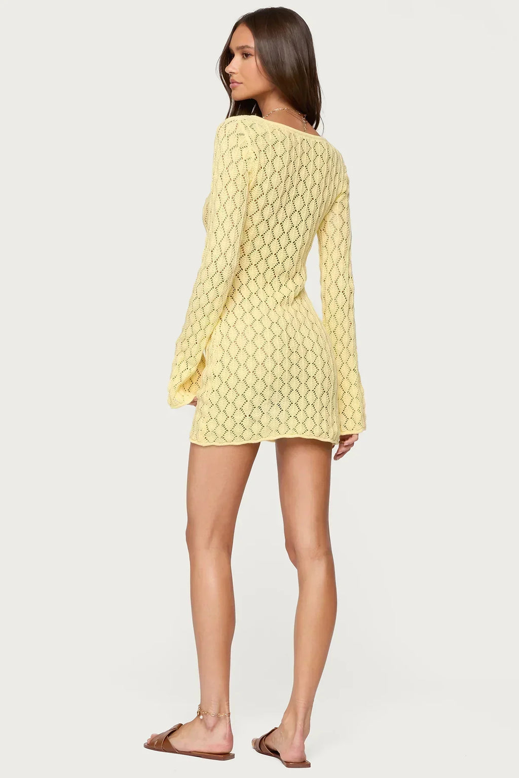 Long Sleeve V Neck Cover Up Dress