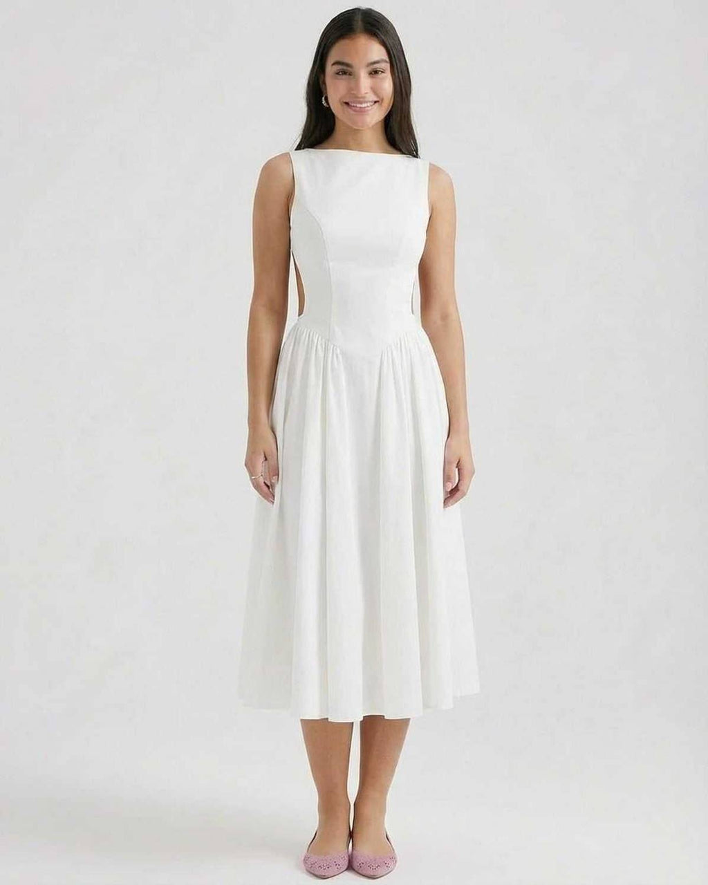 Boat Neck Sleeveless Midi Dress