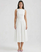 Boat Neck Sleeveless Midi Dress