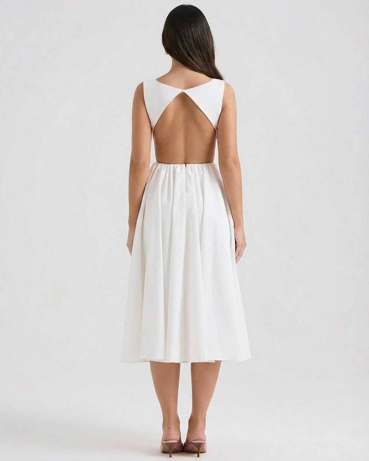 Boat Neck Sleeveless Midi Dress