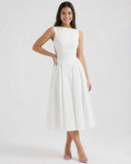 Boat Neck Sleeveless Midi Dress