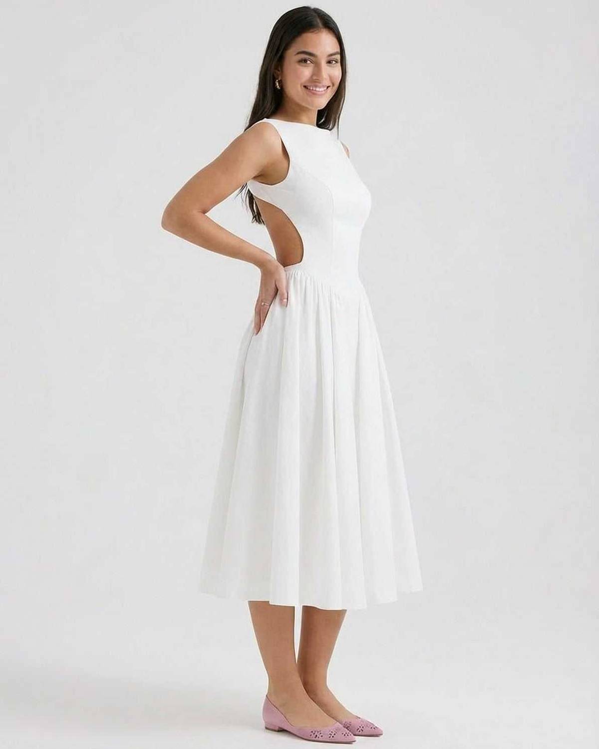 Boat Neck Sleeveless Midi Dress