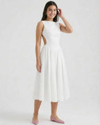 Boat Neck Sleeveless Midi Dress