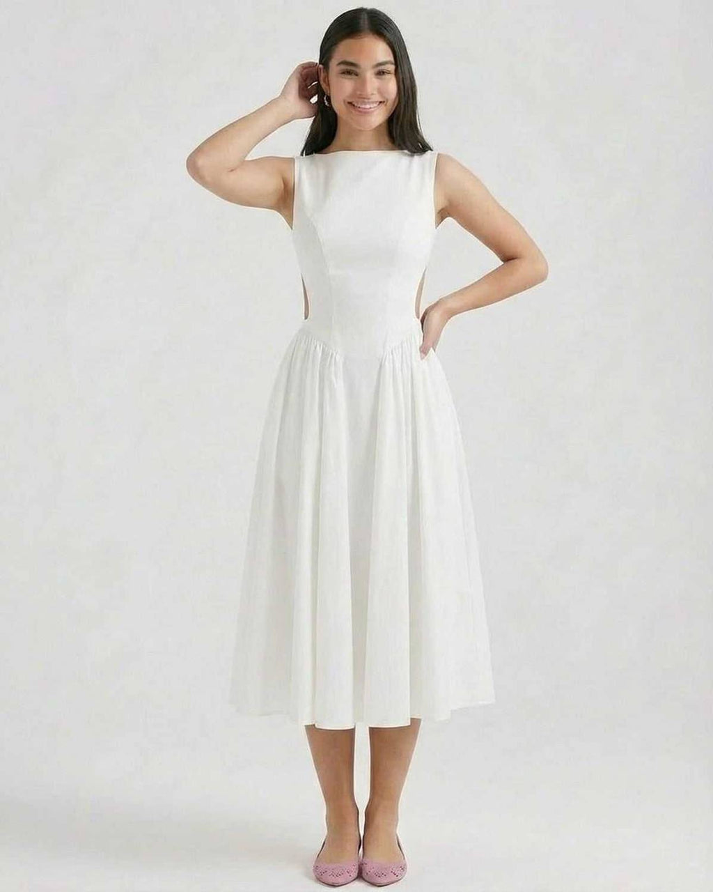 Boat Neck Sleeveless Midi Dress