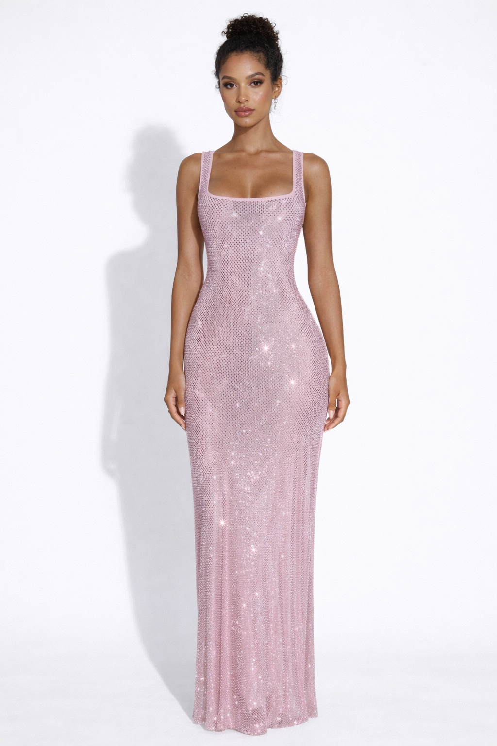 Women's Bodycon Maxi Dress Wide Straps Scoop Back Sequin Detail