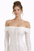 Women's Off Shoulder Maxi Dress with Fitted Lace Silhouette