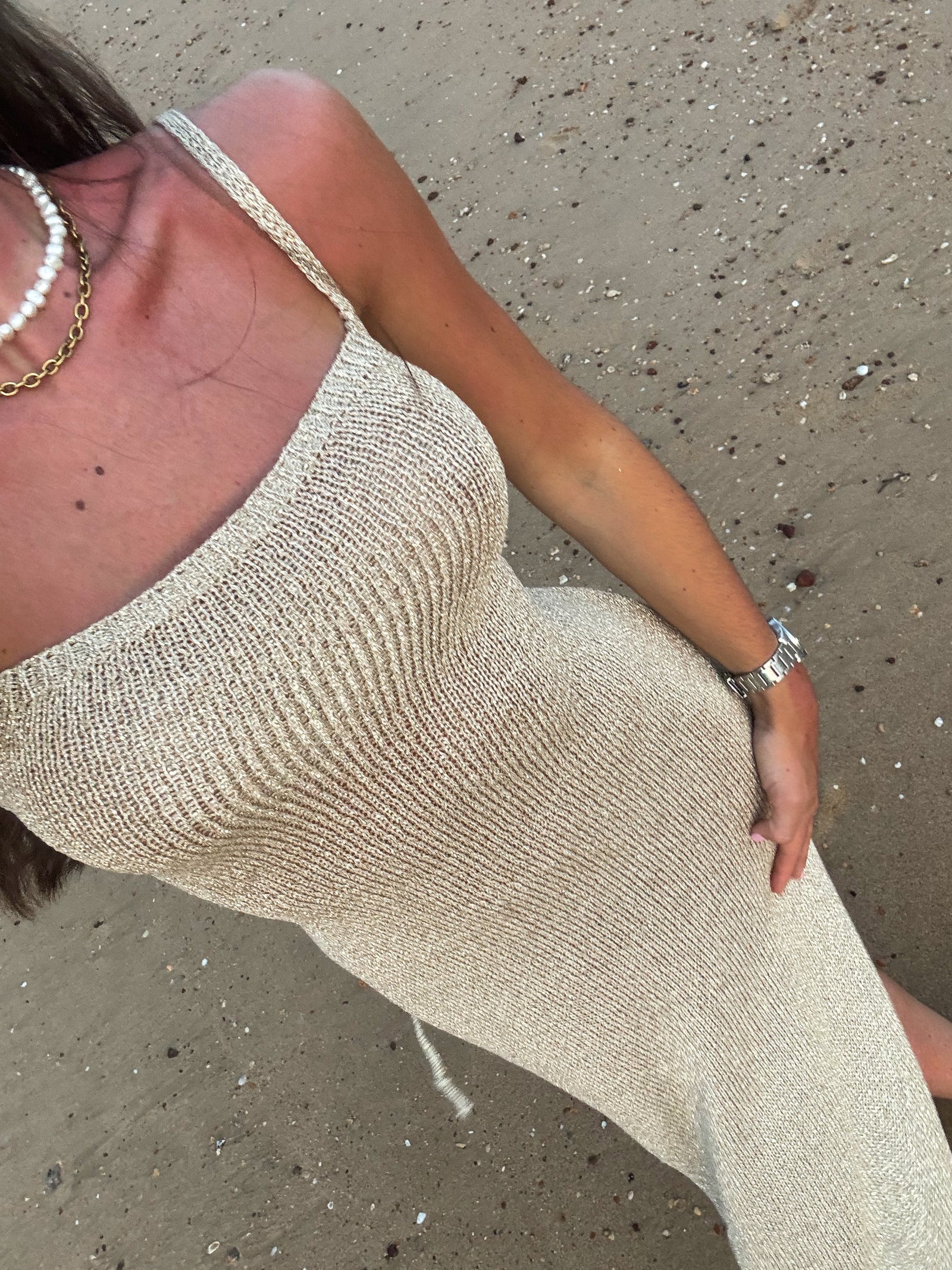 Women's Fitted Maxi Dress with Square Neck and Side Slit