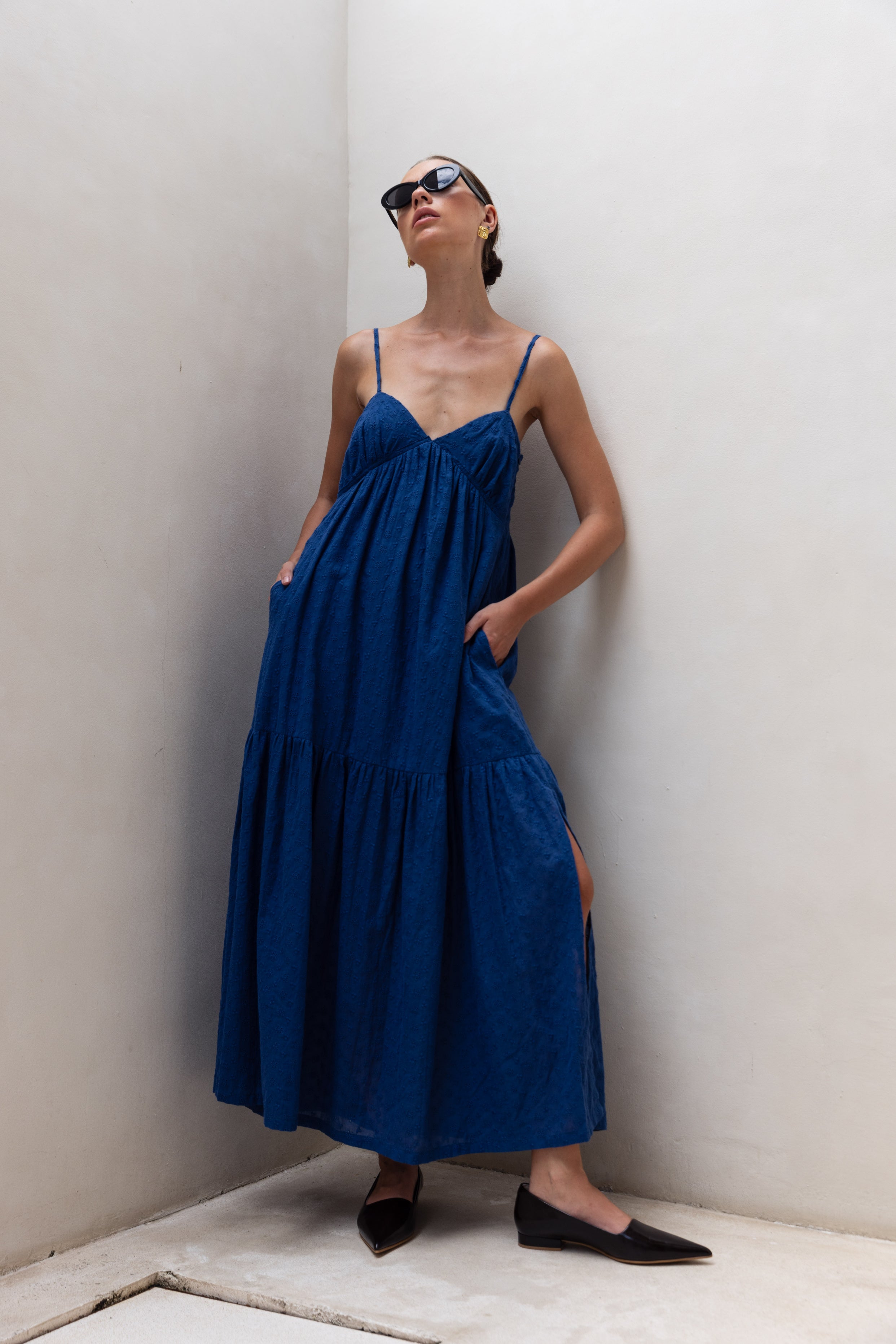 Spaghetti Strap Gathered Maxi Dress