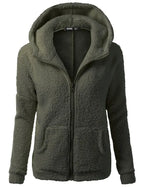 Women's Fleece Hooded Jacket – Full Zip Long Sleeve Winter Coat with Pockets