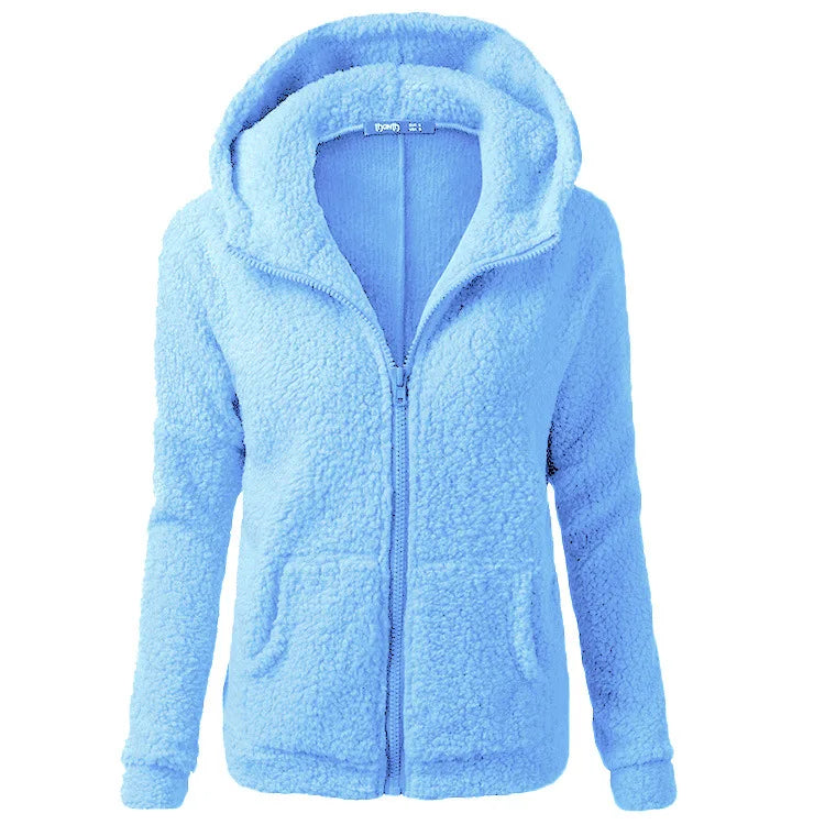 Women's Fleece Hooded Jacket – Full Zip Long Sleeve Winter Coat with Pockets