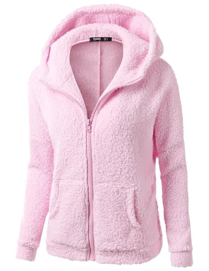 Women's Fleece Hooded Jacket – Full Zip Long Sleeve Winter Coat with Pockets