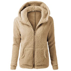 Women's Fleece Hooded Jacket – Full Zip Long Sleeve Winter Coat with Pockets