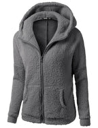 Women's Fleece Hooded Jacket – Full Zip Long Sleeve Winter Coat with Pockets
