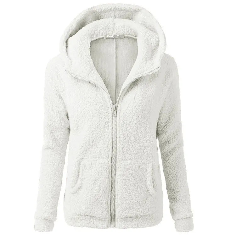 Women's Fleece Hooded Jacket – Full Zip Long Sleeve Winter Coat with Pockets