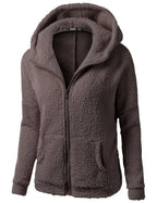 Women's Fleece Hooded Jacket – Full Zip Long Sleeve Winter Coat with Pockets