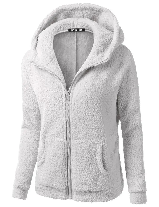 Women's Fleece Hooded Jacket – Full Zip Long Sleeve Winter Coat with Pockets