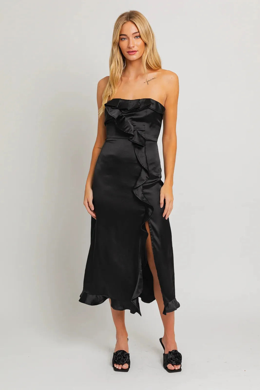 Strapless Ruffle Midi Dress With Side Slit Main image