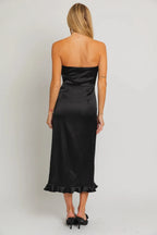 Strapless Ruffle Midi Dress With Side Slit