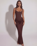 Women's Bodycon Maxi Dress with Wide Straps and Corset Back