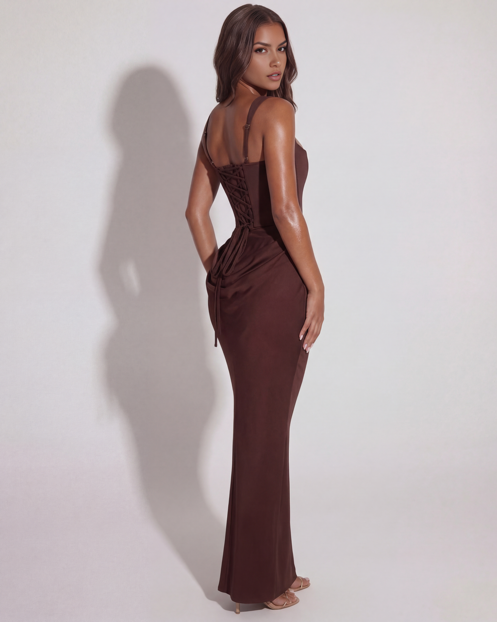 Women's Bodycon Maxi Dress with Wide Straps and Corset Back