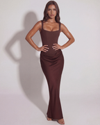 Women's Bodycon Maxi Dress with Wide Straps and Corset Back