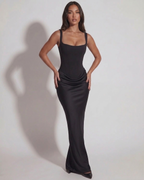 Women's Bodycon Maxi Dress with Wide Straps and Corset Back