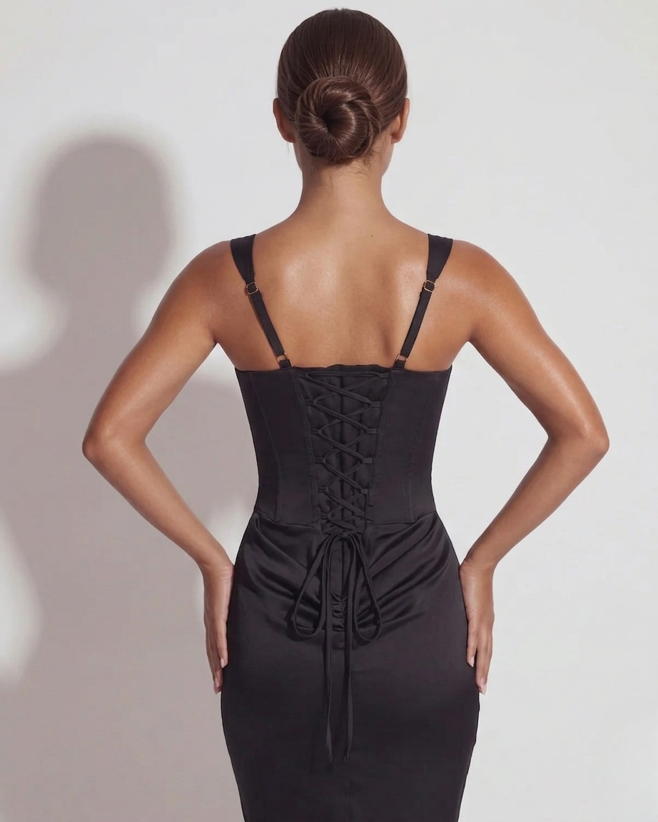 Women's Bodycon Maxi Dress with Wide Straps and Corset Back