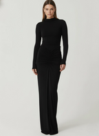 Women's Long Sleeve Fitted Maxi Dress with Gathered Waist Detail