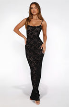 Women's Sweetheart Neck Lace Bodycon Maxi Dress with Straps