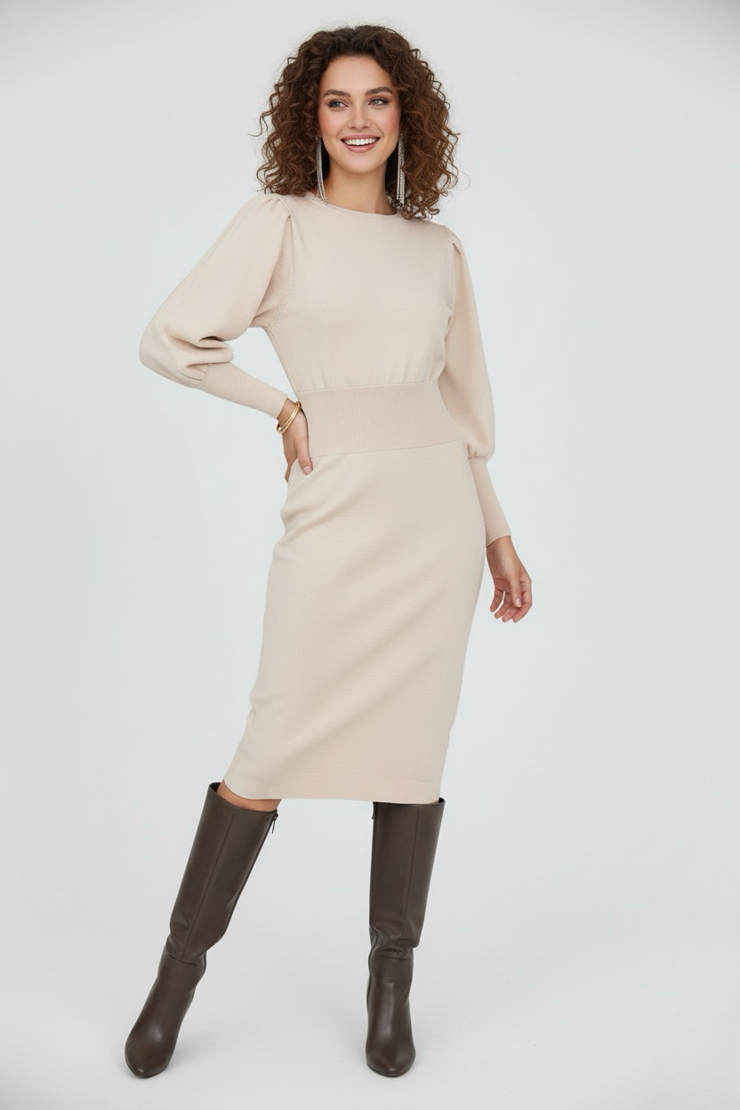 Long Sleeve Pencil Midi Dress For Women