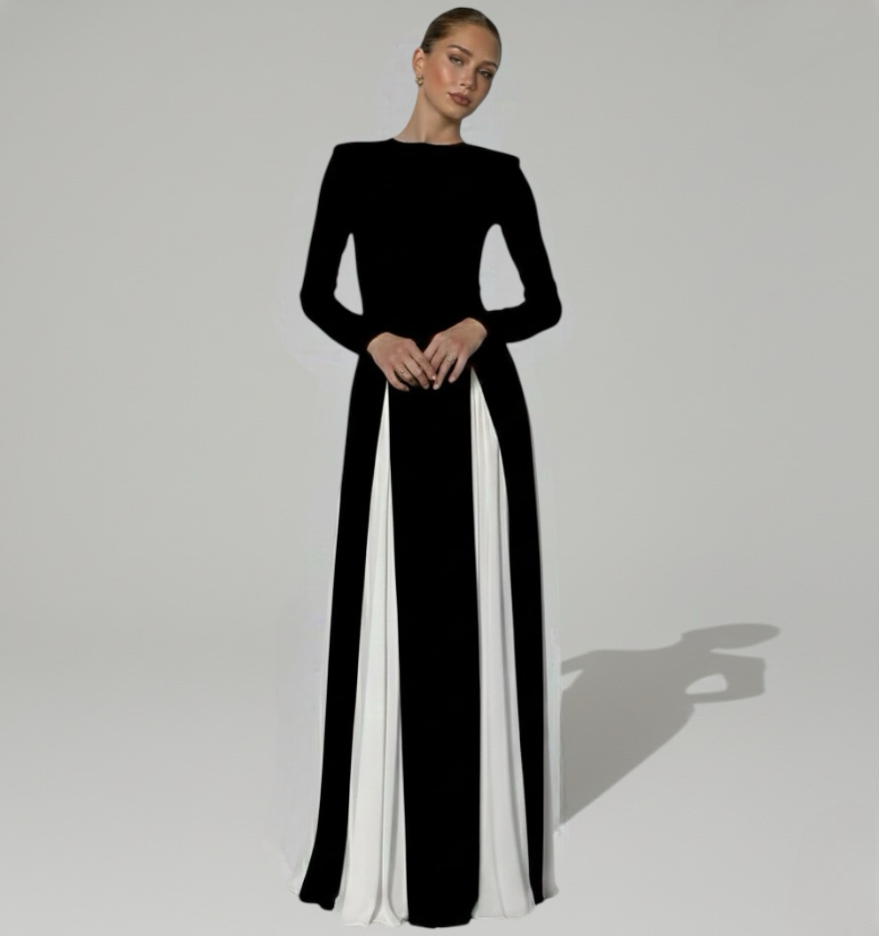 Contrast Panel Full Length Maxi Dress