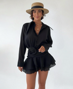 Collared Long Sleeve Mini Dress With Belt