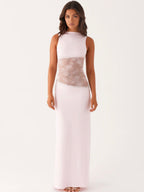 Women's Open Back Maxi Dress with Sleeveless Lace Design