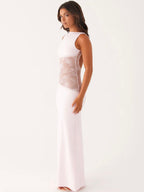Women's Open Back Maxi Dress with Sleeveless Lace Design