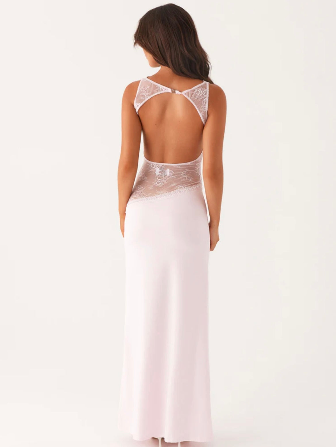 Women's Open Back Maxi Dress with Sleeveless Lace Design