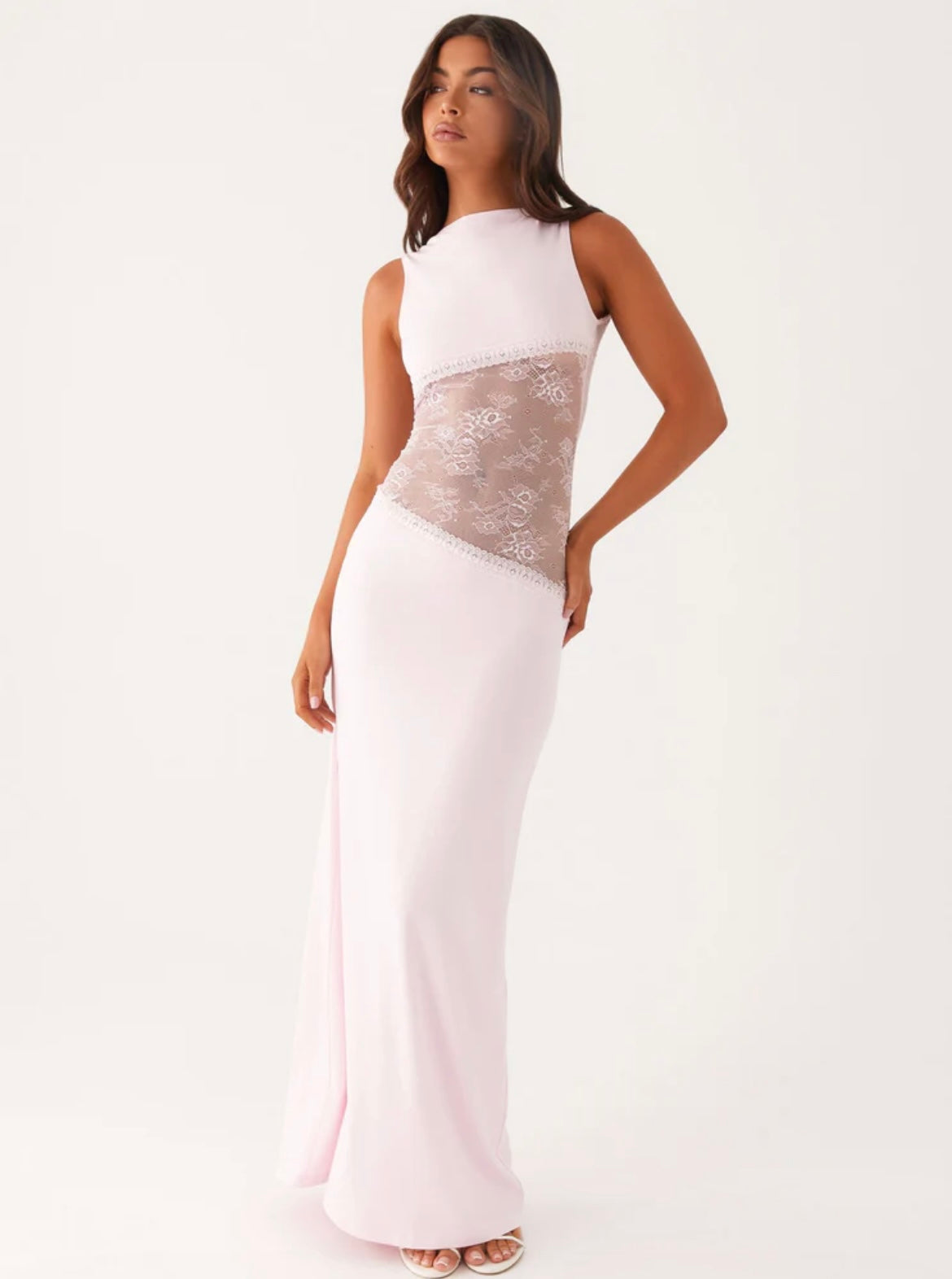 Women's Open Back Maxi Dress with Sleeveless Lace Design