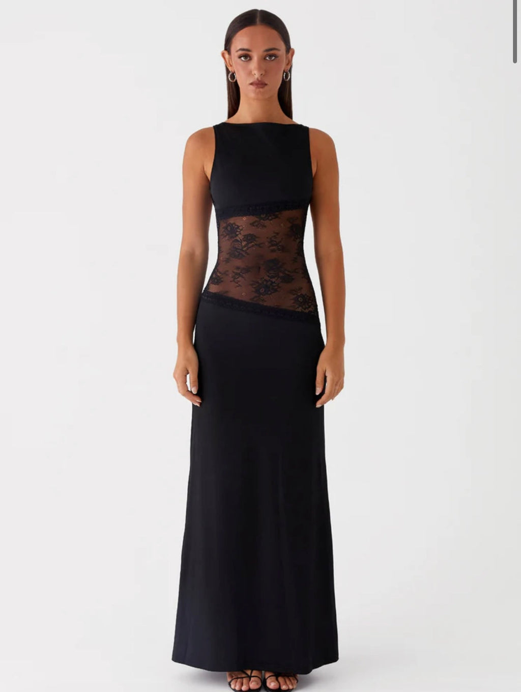 Women's Open Back Maxi Dress with Sleeveless Lace Design