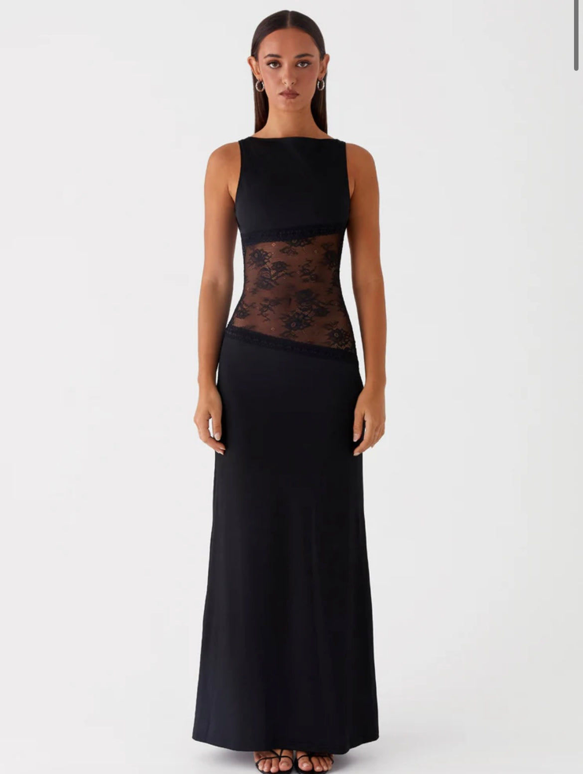Women's Open Back Maxi Dress with Sleeveless Lace Design