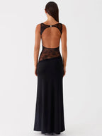 Women's Open Back Maxi Dress with Sleeveless Lace Design