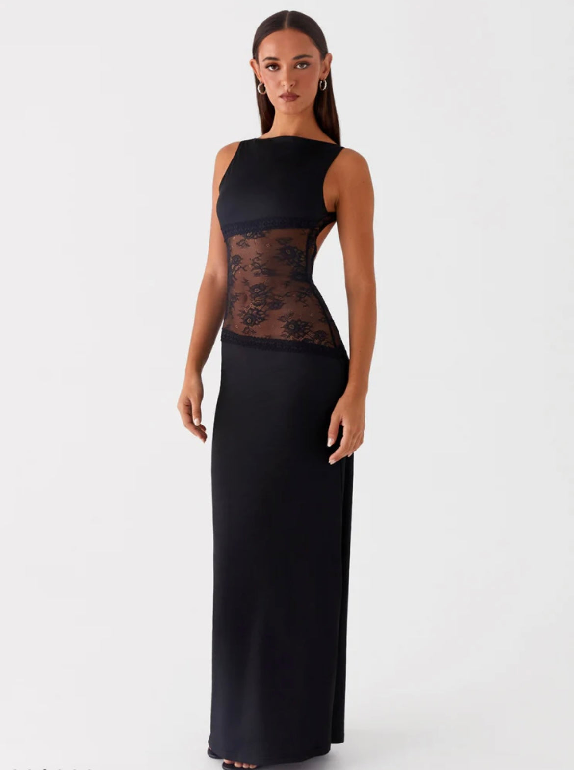 Women's Open Back Maxi Dress with Sleeveless Lace Design