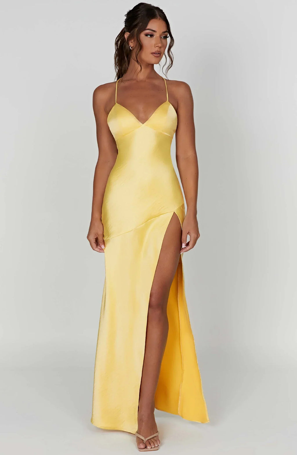 Women's Open Back Maxi Dress with Side Split and Cowl Neck