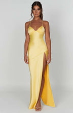 Women's Open Back Maxi Dress with Side Split and Cowl Neck