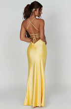 Women's Open Back Maxi Dress with Side Split and Cowl Neck
