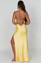 Women's Open Back Maxi Dress with Side Split and Cowl Neck