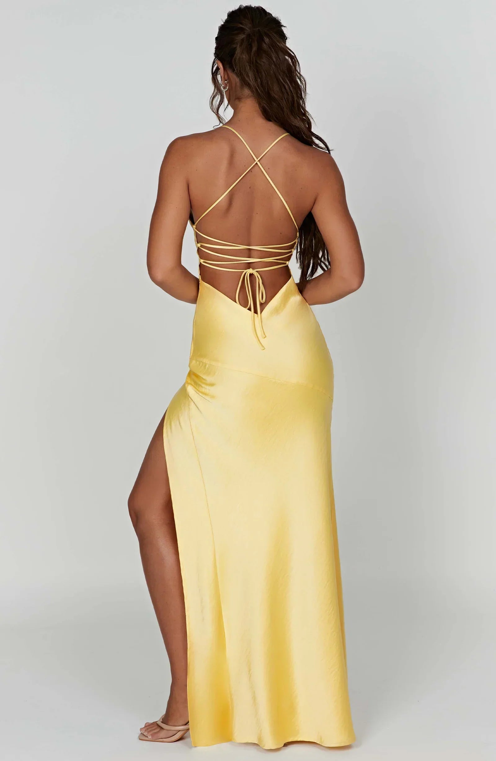 Women's Open Back Maxi Dress with Side Split and Cowl Neck