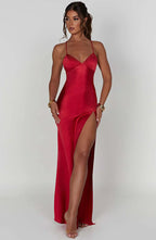 Women's Open Back Maxi Dress with Side Split and Cowl Neck
