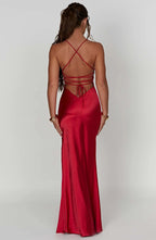 Women's Open Back Maxi Dress with Side Split and Cowl Neck